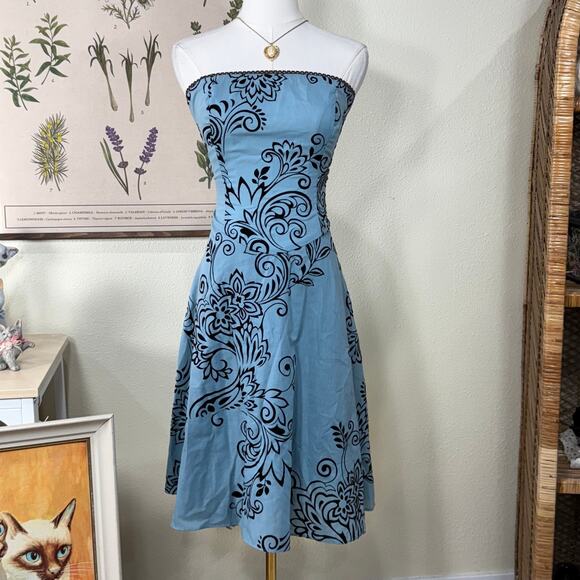 Vintage 90s Y2k Velvet Floral Strapless Dress Lolita Coquette Rococo Fairy S - Picture 2 of 4